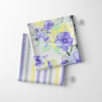 Purple & Yellow Watercolor Floral & Stripe Fabric Set of 2