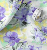 Purple & Yellow Watercolor Floral & Stripe Fabric Set of 2 - Image 2
