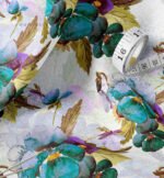 Teal & Purple Whimsical Polka Dot & Floral Fabric Set of 2 - Image 2