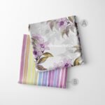 Purple & Pink Pastel Watercolor Floral & Stripe Fabric Set of 2