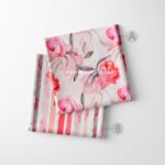 Pink & Red Watercolor Floral & Stripe Fabric Set of 2