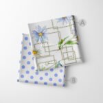 Light Blue & White Polka Dot and Floral Geometric Fabric Set of 2