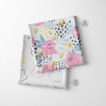 Pink & Gold Abstract Floral Fabric Set of 2