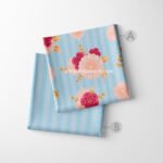 Soft Pink & Burgundy Floral Stripes Fabric Set of 2