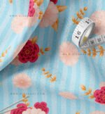 Soft Pink & Burgundy Floral Stripes Fabric Set of 2 - Image 2